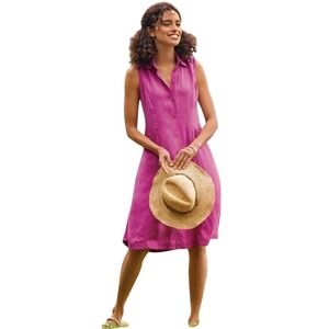 Soft Surroundings NWT Fuchsia Red Cascade‎ Dress Sleeveless Shirt Dress M